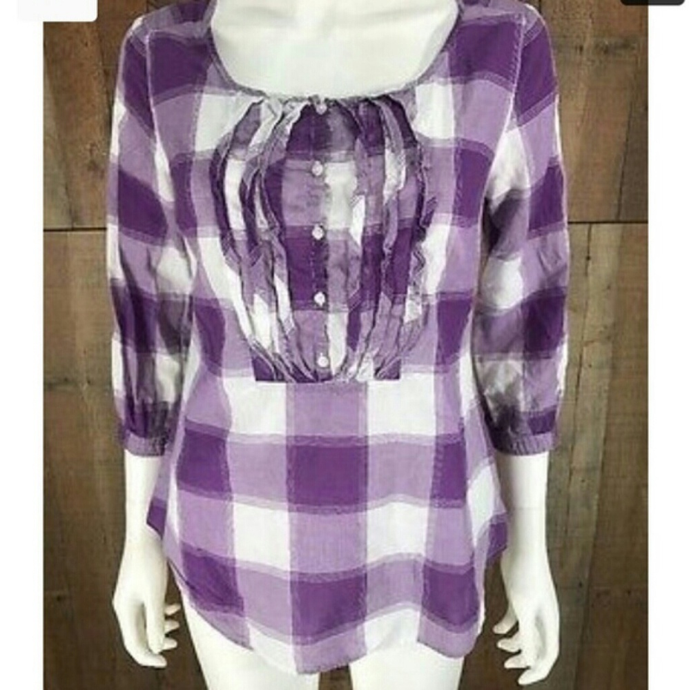 ⭐American Eagle Outfitters Purple Plaid Ruched Top